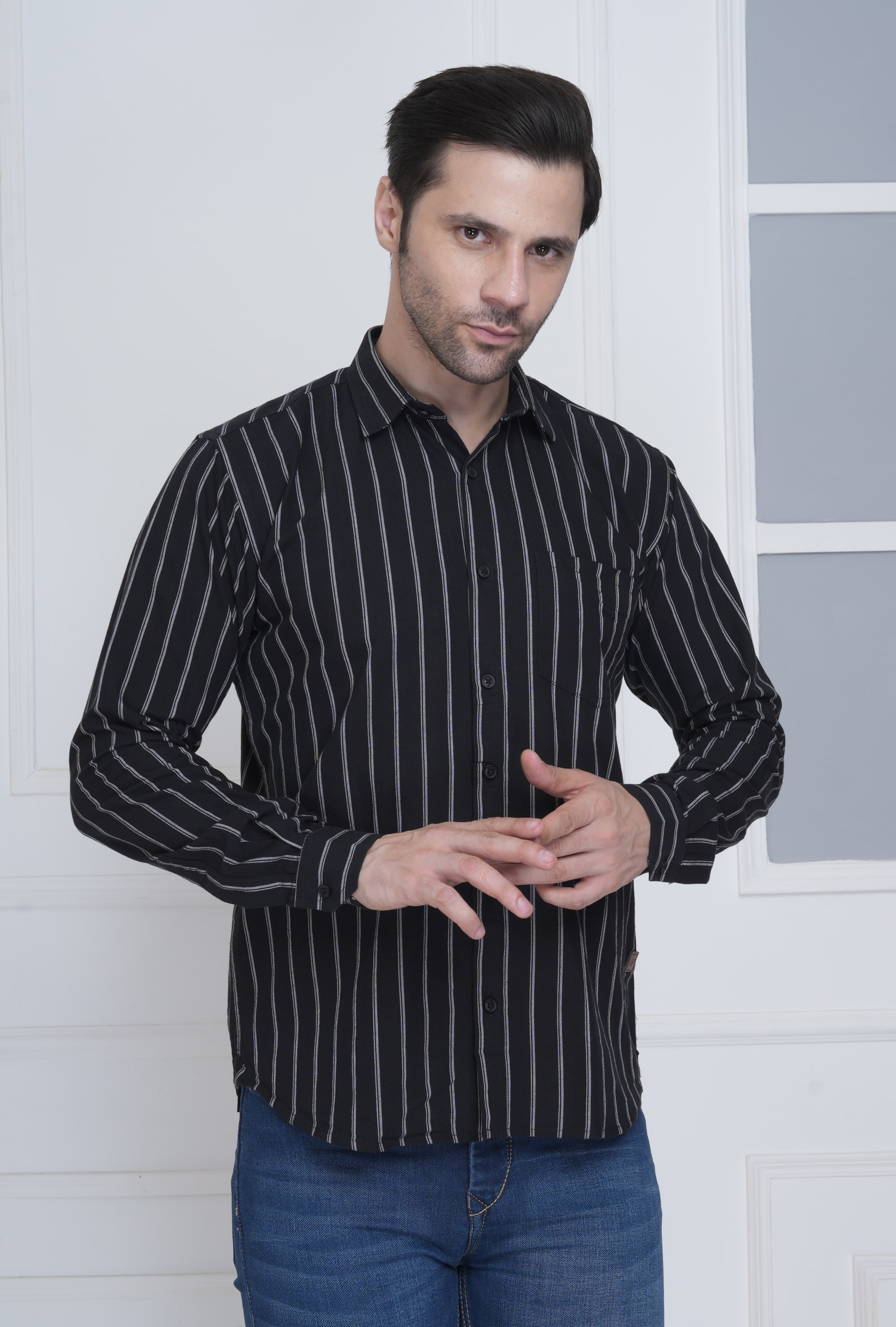 QUIDDICT Men’s Black Cotton Shirt