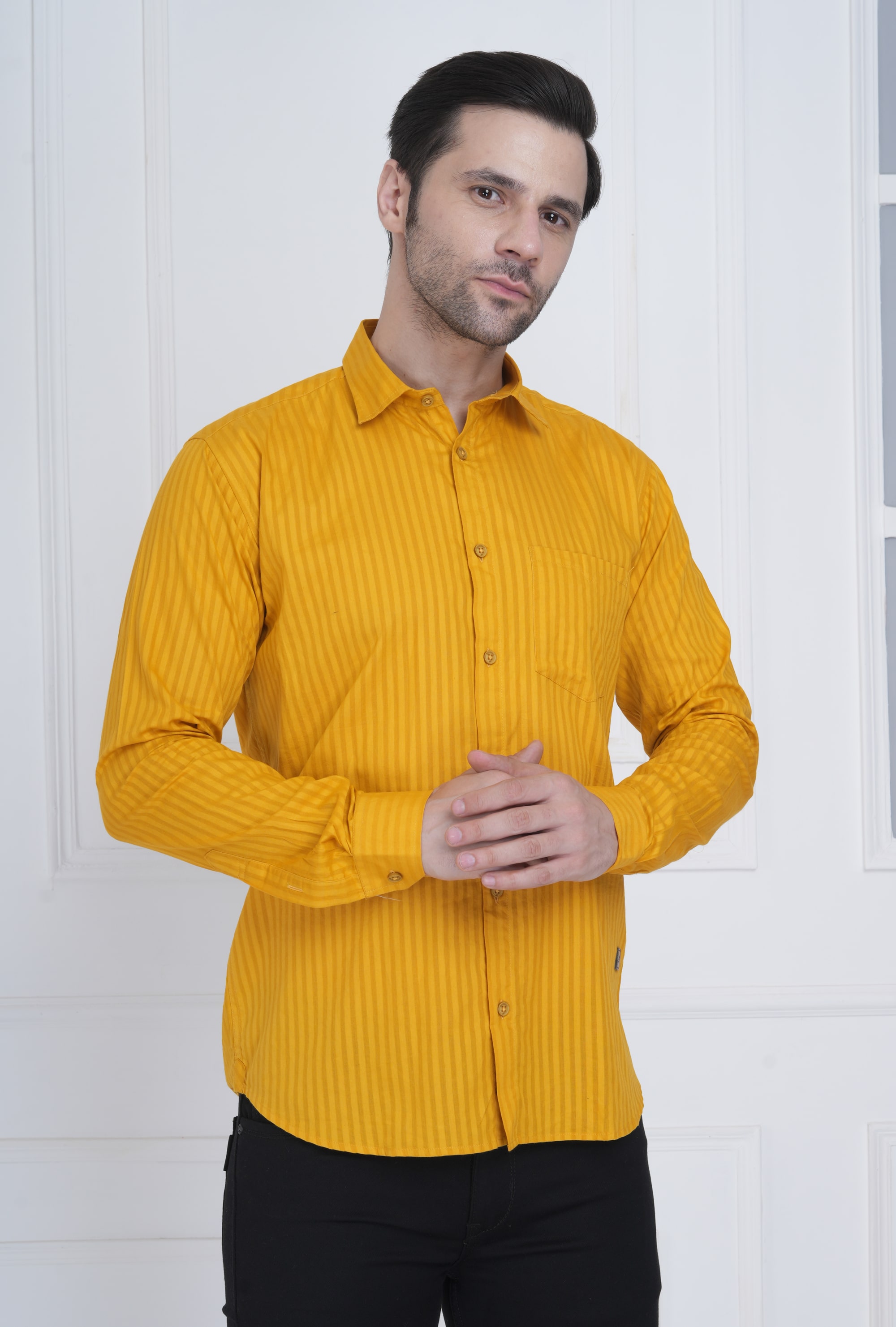 QUIDDICT Mustard Yellow Men’s Cotton Shirt